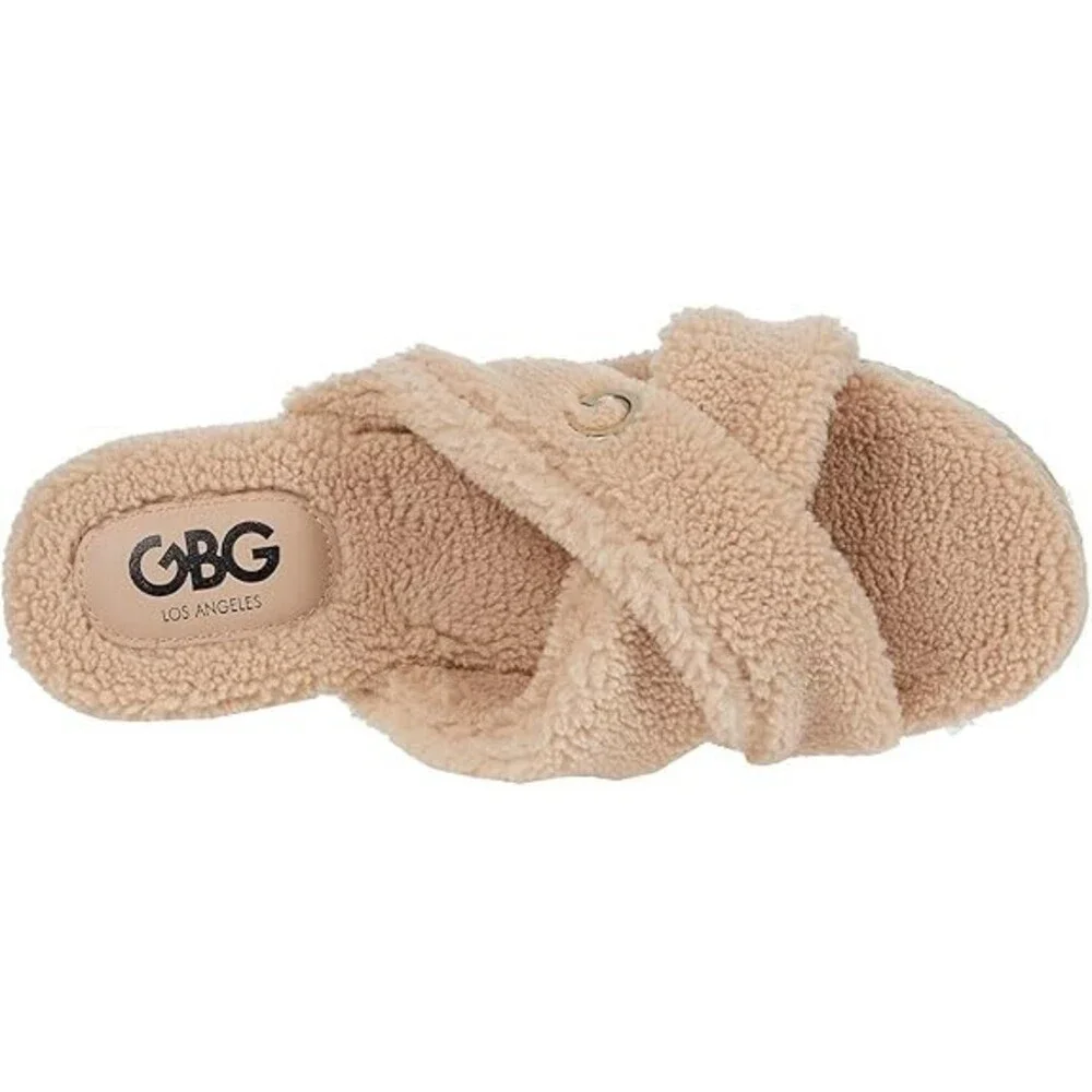 GBG Los Angeles Daphne Sandals Women's US 8 Beige Faux Fur Espadrille JOBB1411